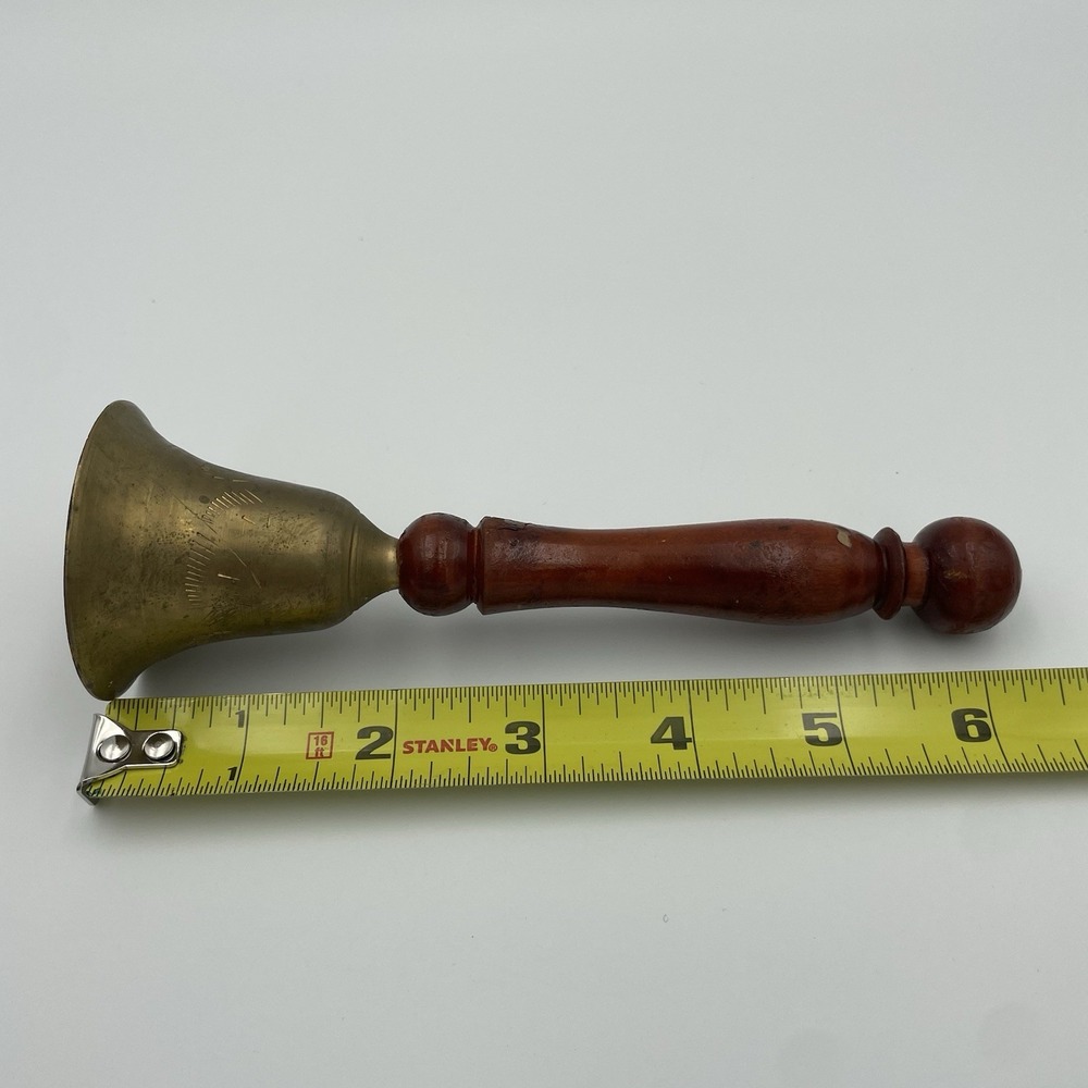 Vintage Hand Bell Schoolhouse Brass Wood 6" Etched‎ Teacher Bell Cottagecore - Picture 3 of 11